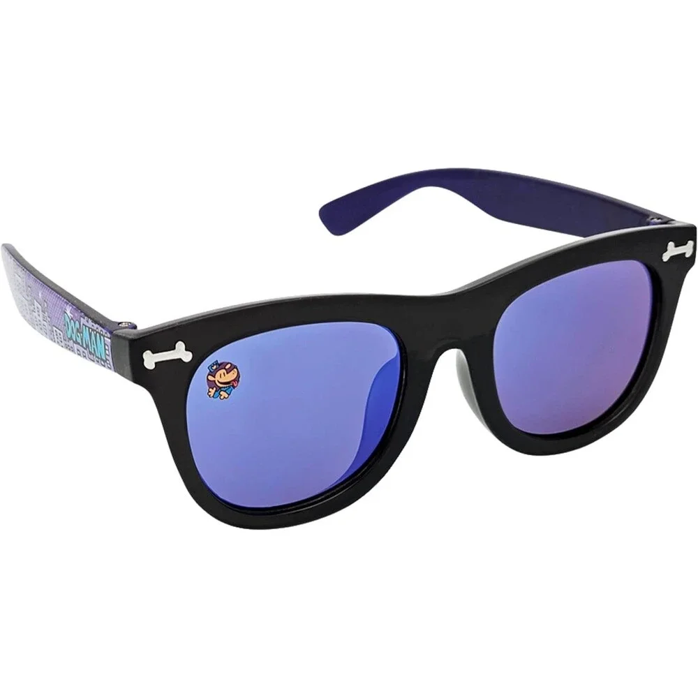 Dog Man Boys Black Horn Rimmed Sunglasses Blue Mirrored Lenses Kids